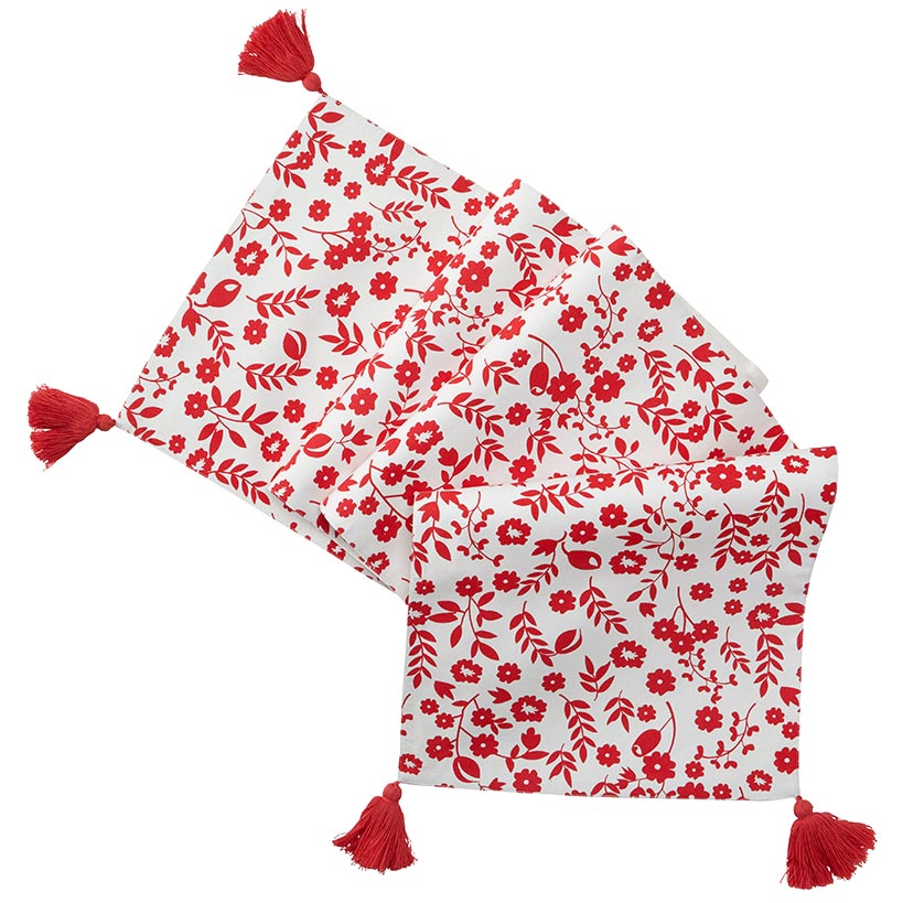 Red Floral Set of 4 Placemats or Runner
