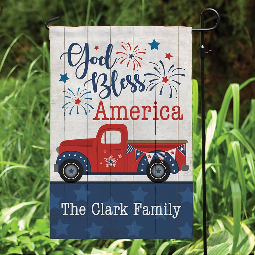 Personalized God Bless America Pick Up Truck Garden Flag