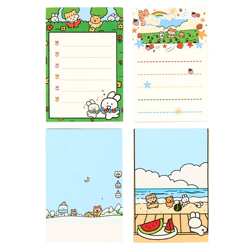 Cartoon Memo Writing Notepads - Set of 4